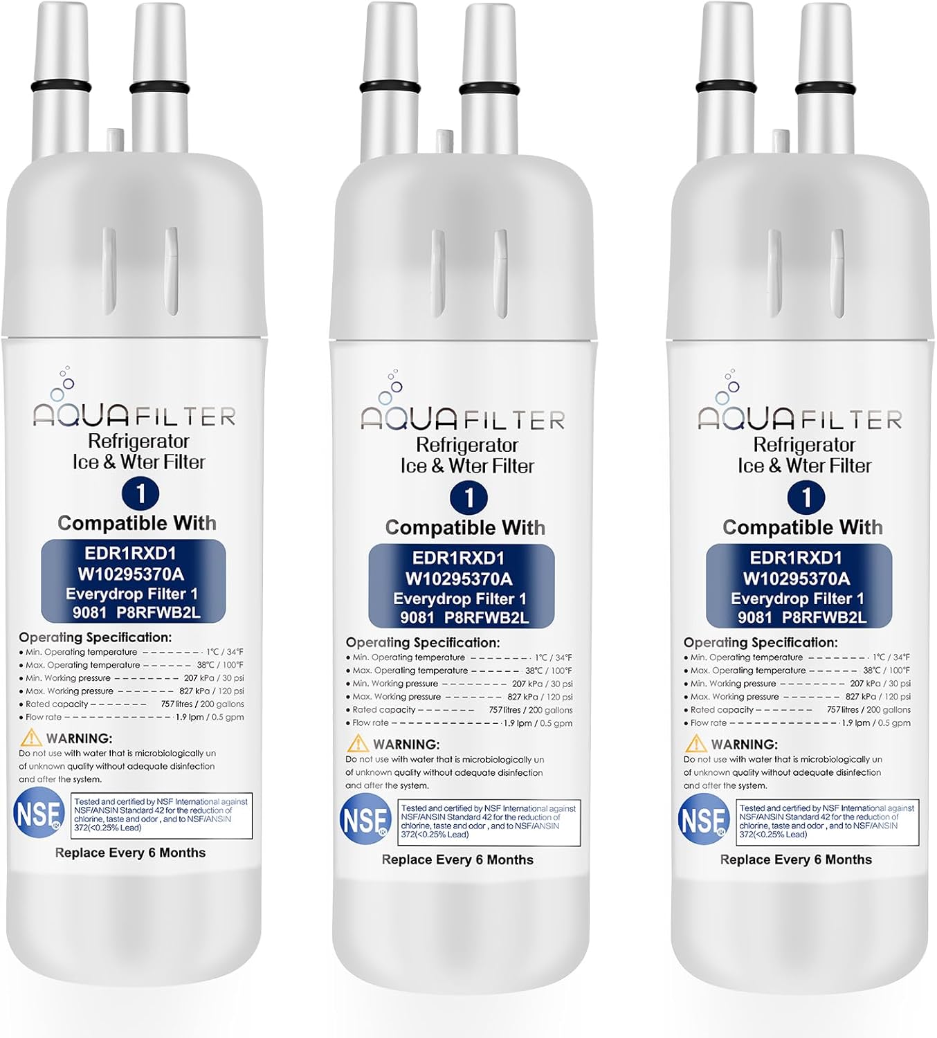 FILTER1 W10295370 A Refrigerator Water Filter Replacement Compatible for EDR1RXD 1 WATER FILTER W10295370 A Refrigerator Models (3-PACK)