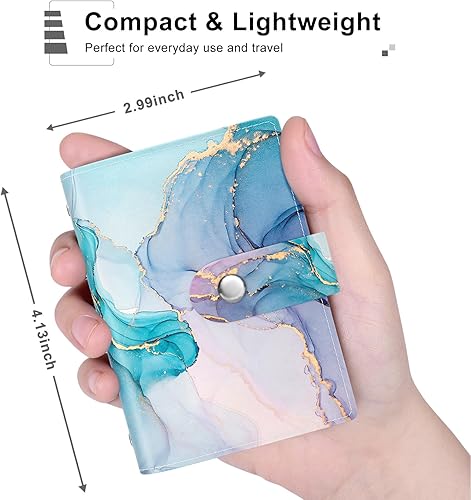 Miniatura 9 de Rouidr Portatarjetas de crédito, mini cartera para tarjetas de crédito, bloqueo RFID, de piel, delgada, organizador para tarjetas de crédito con 20