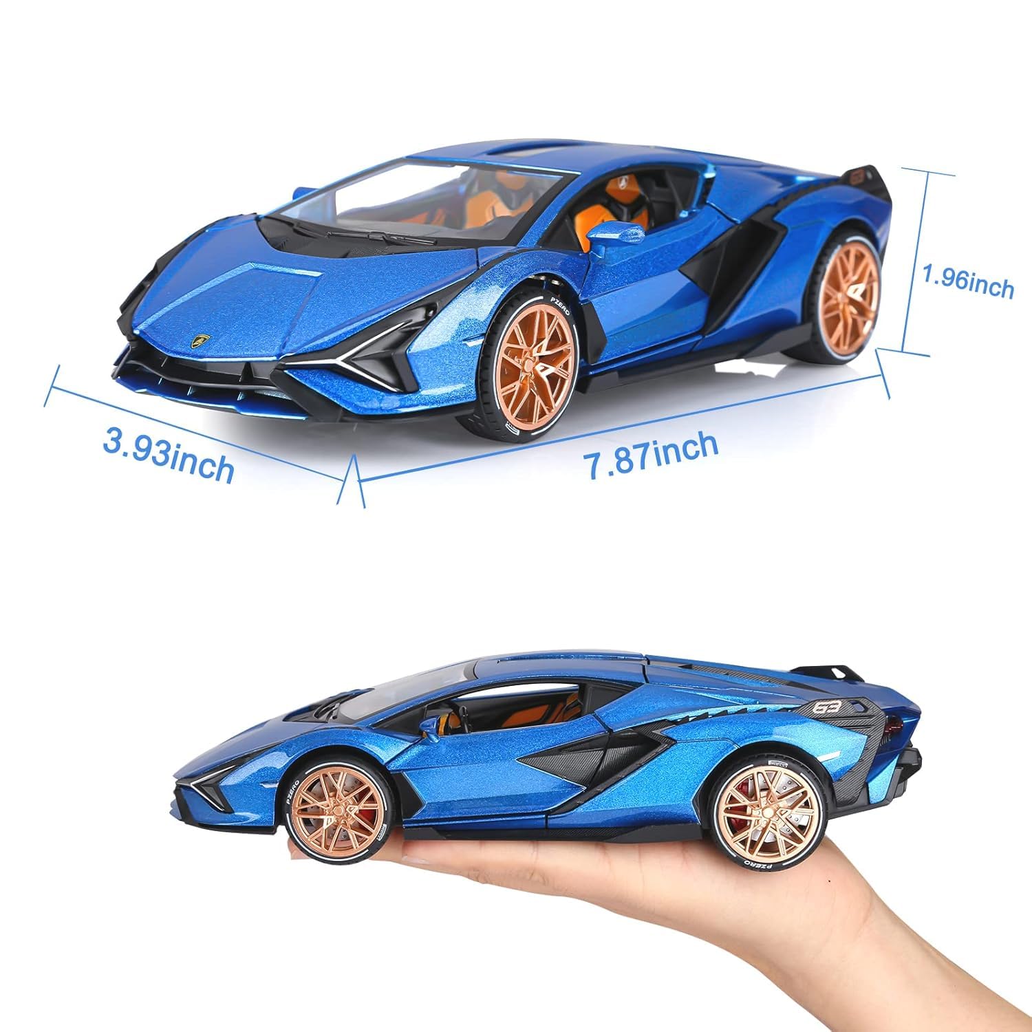 CROPDAK 🏎️ Exclusive Alloy Metal Pull Back Die-cast Car Model with Sound Light Mini Auto Toy for Kids Metal Model Toy Car with Sound and Light (1.24 Scale Lamborghini SIAN FKP37 - Blue) 2