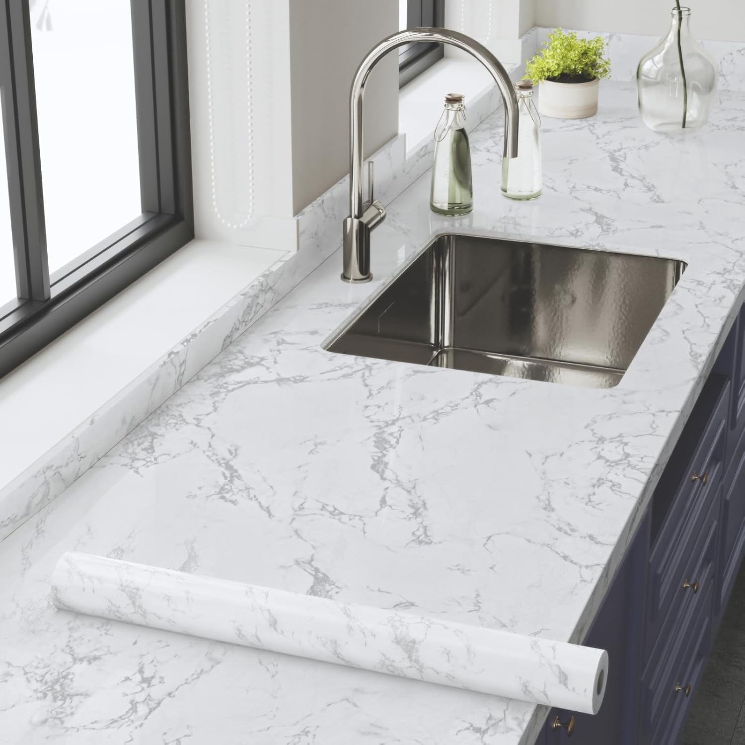 Abyssaly 35.4 in x118 in Marble Wallpaper Peel and Stick Granite Gray/White Counter Top Stick Paper Removable Glossy White Wallpaper Self Adhesive Marble Contact Paper Kitchen Shelf Liner Paper