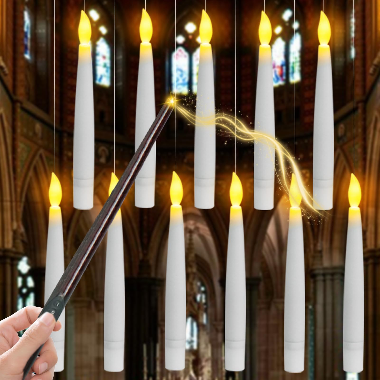 12STK Schwebende Kerzen mit Zauberstab LED Floating Candles,Halloween Dekorationen Schwimmende Kerzen mit Fernbedienung LED Kerzen,Batteriebetriebene Flammenlose Stabkerzen für Wand Schwimmkerzen Beleuchtung