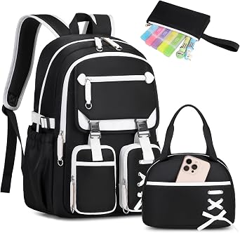 MOONBABY Girls Backpack with Lunch Box & Pencil Case for Kids Teens Bookbag for Elementary Primary Middle High School Daypack