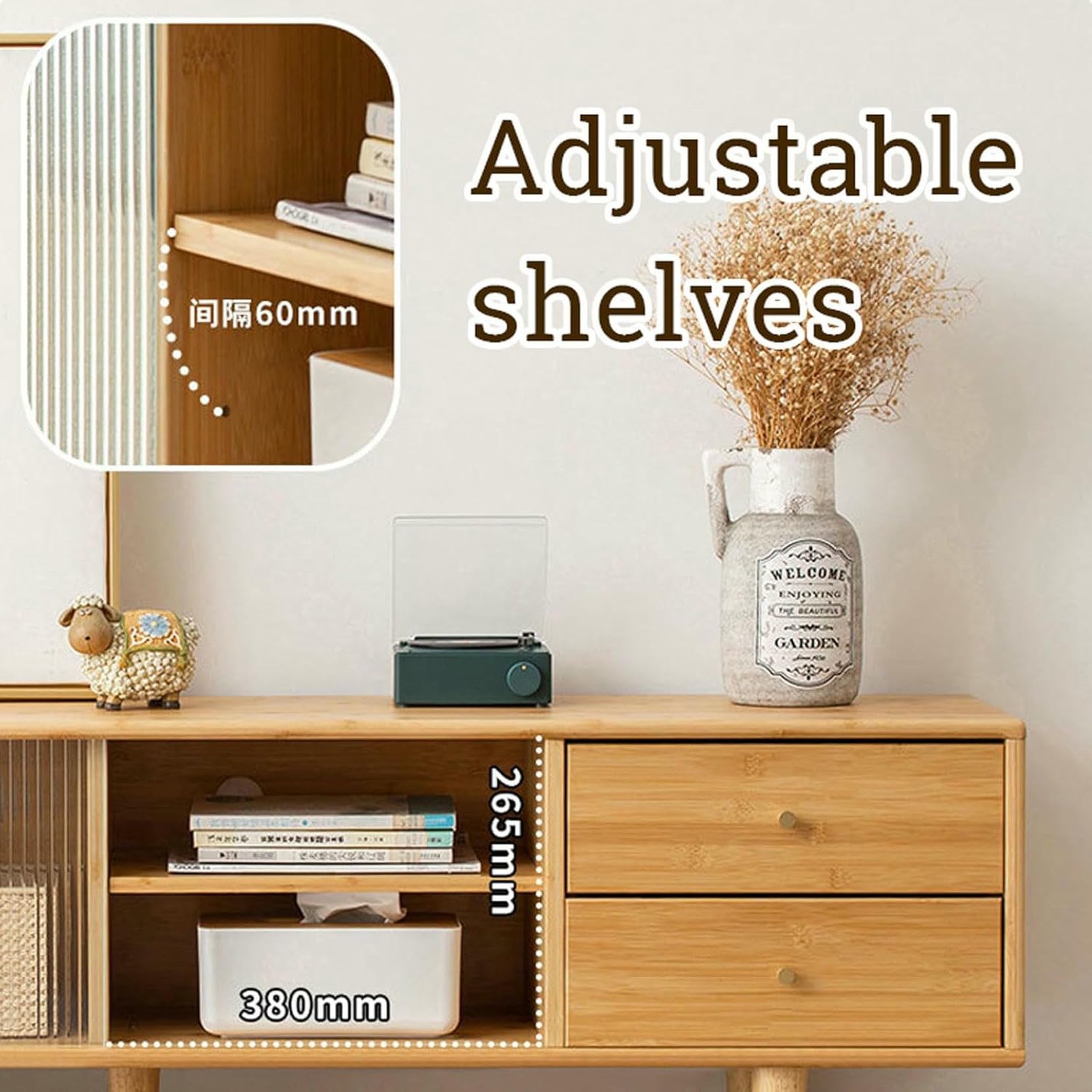 Mobile TV moderno Mid-Century con console Der Slish Wood Ma per TV, intrattenimento e gioco, pelliccia di ispirazione vintage per soggiorno e home theater