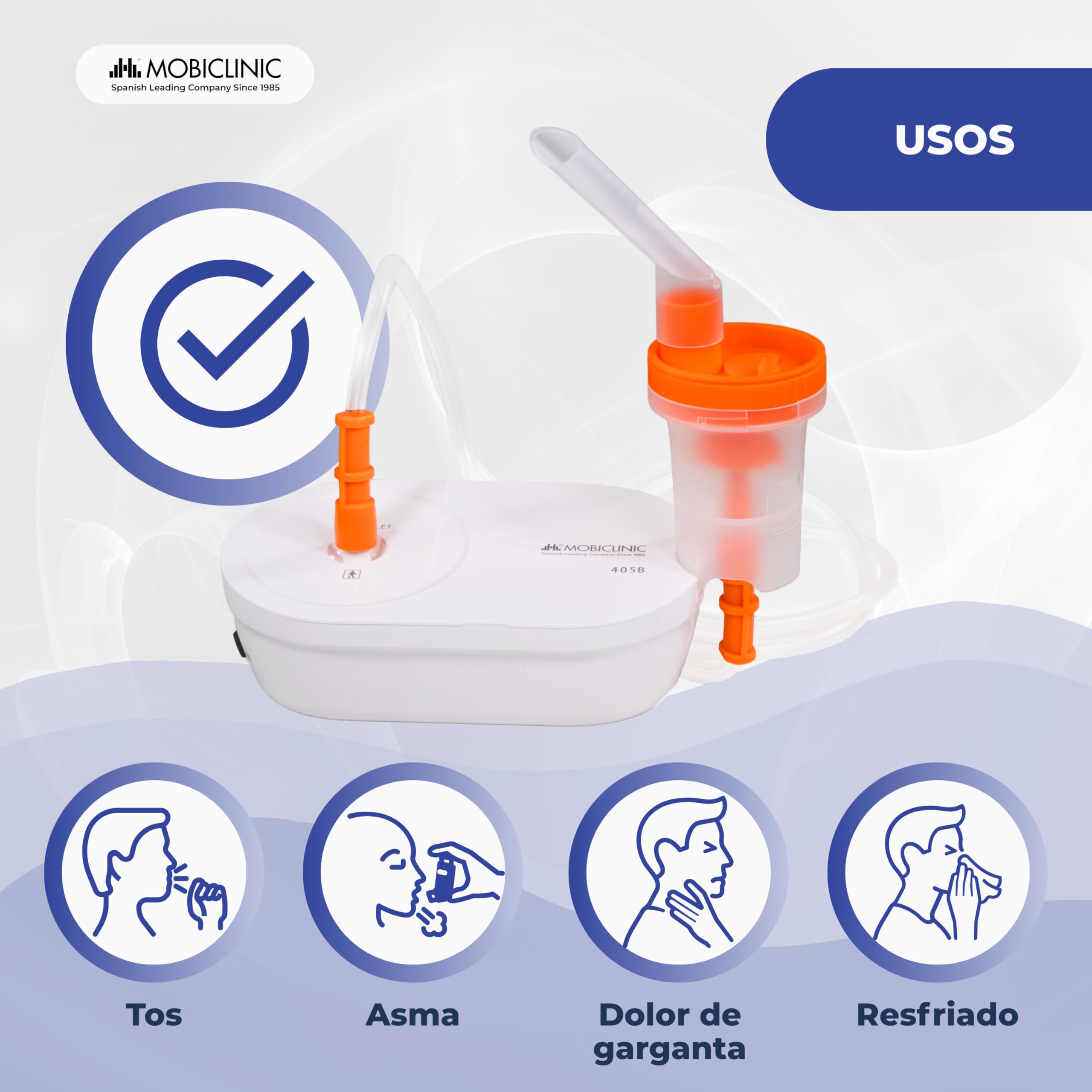 Mobiclinic®, Nebulizador, Adultos y Niños, Boquilla y 2 Mascarillas, Velocidad Máxima 0,2 ml/min, Silencioso, Volumen 3.9 ml, Portátil, Asma, Alergias, Nebumobi2