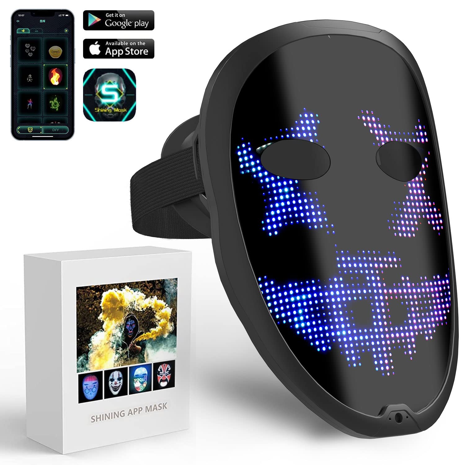 megoo Maschera led con bluetooth app programmazione,Maschera luminosa digitale elettronica a led,per halloween costume partito festa mascherata cosplay dj rave,cool led Maschera per adulti/bambini