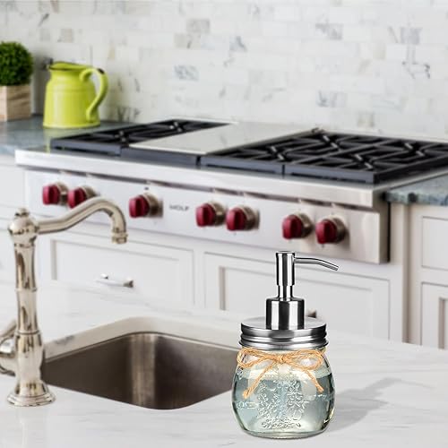 Miniatura 4 de Amolliar Dispensador de jabón líquido en tarro Mason de 10 onzas, tapa de bomba de acero inoxidable, bonita decoración de granja para cocina, baño,