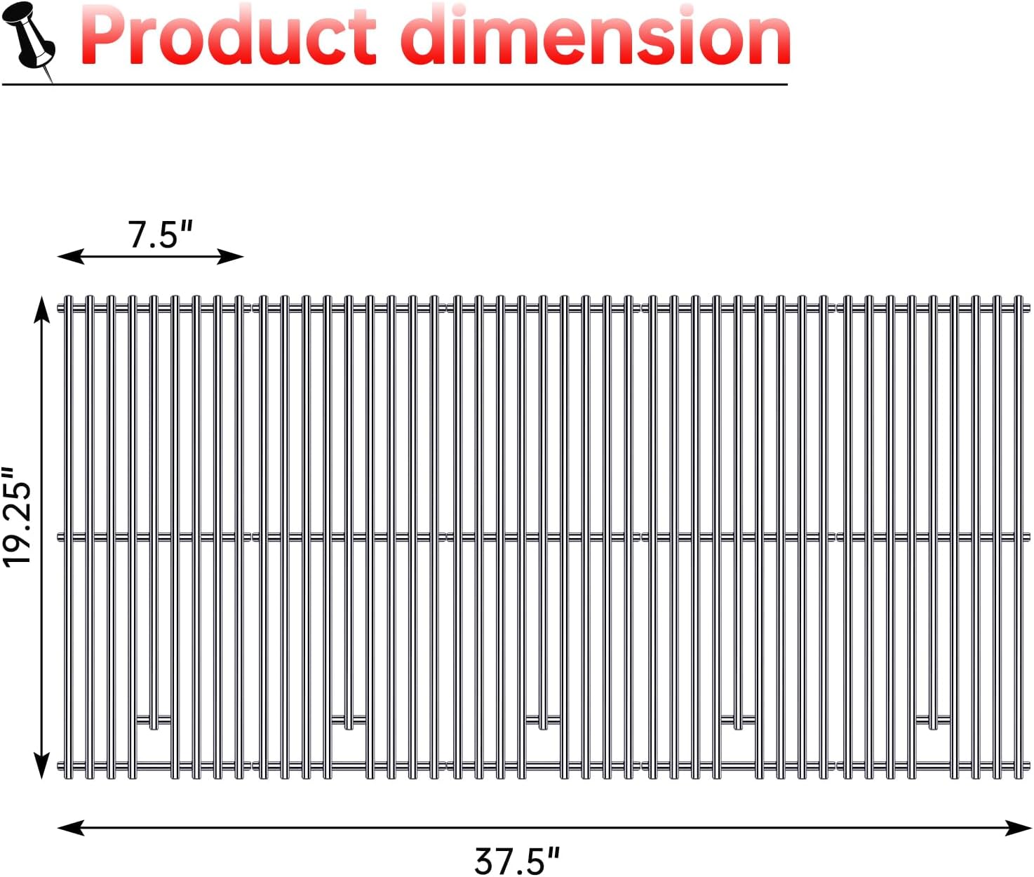 9MM 16517 Grill Grates Replacement for Bull Grill Replacement Parts, BBQ Bull Brahma 5 Burner 57568, 57569, 57568CE, 19” Lion Premium 40” 4 Burner L90000, 90000, 65073 Stainless Steel Grids