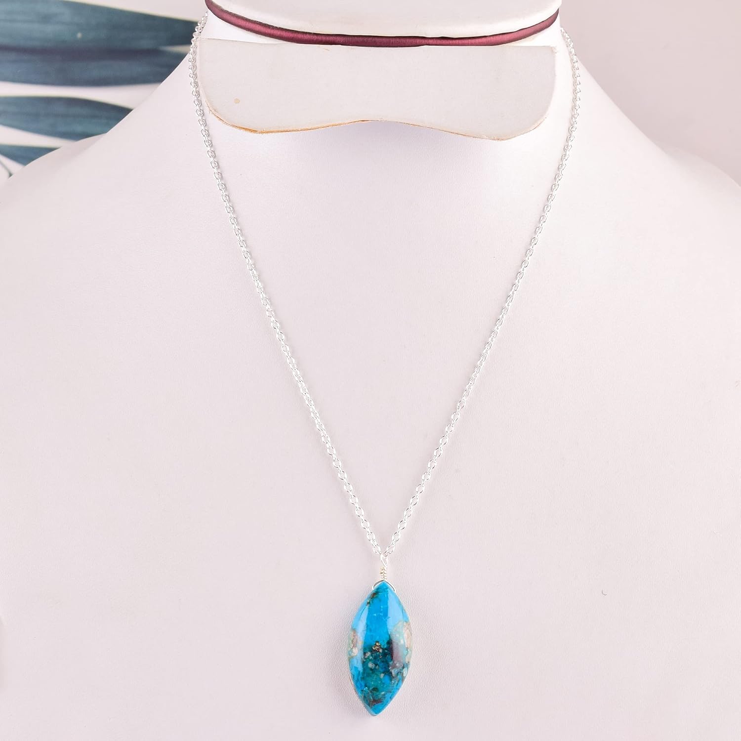 Natural Chrysocolla Crystals Pendant Necklace, Marquise Cabochon Gemstone, Energy Healing Crystals, Birthday, Gift for Her, Gemstone Jewelry 18 inch AAA+ Quality (Chrysocolla) - Image 6