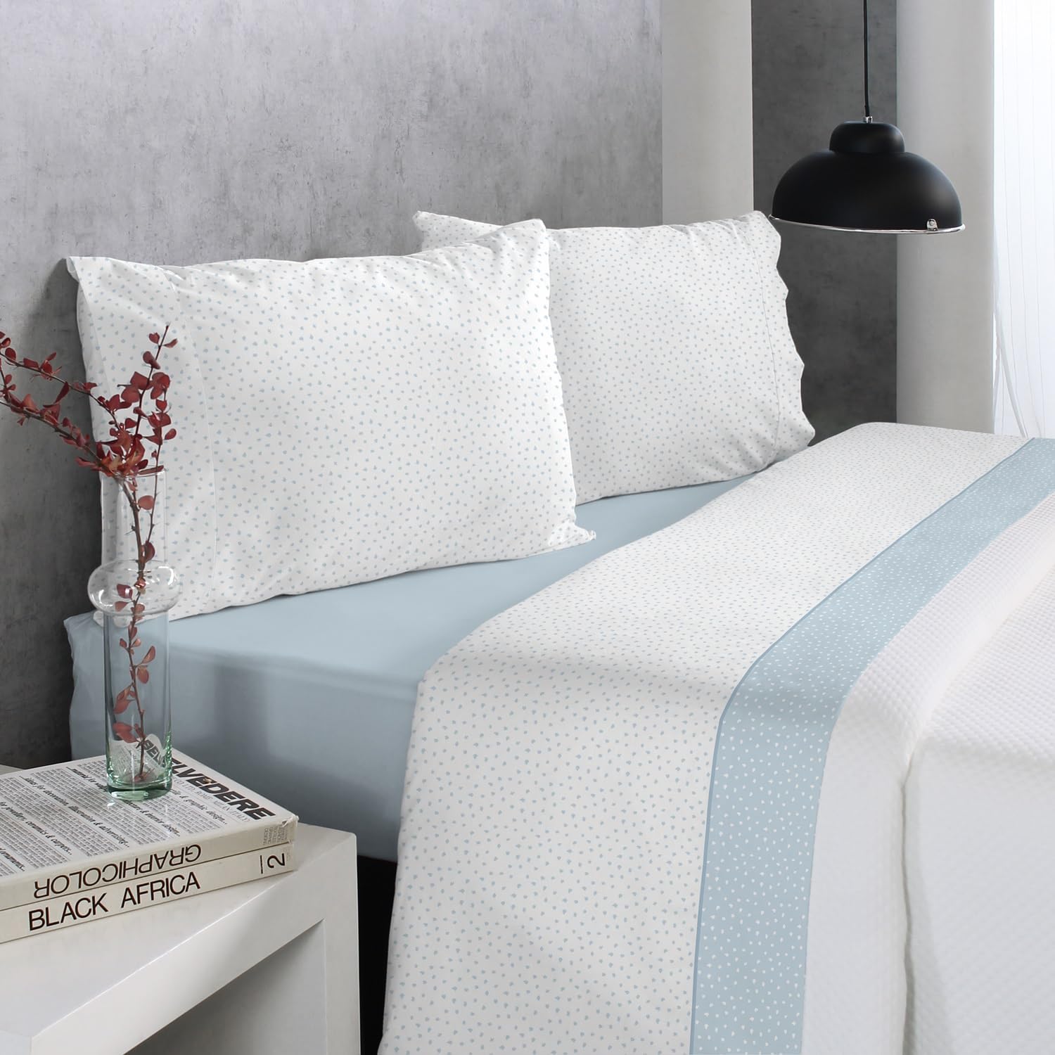 Reig Martí Juego de sábanas Estampadas, Modelo: Enne, Color: 03 Azul, Medida: Cama de 135 cm.