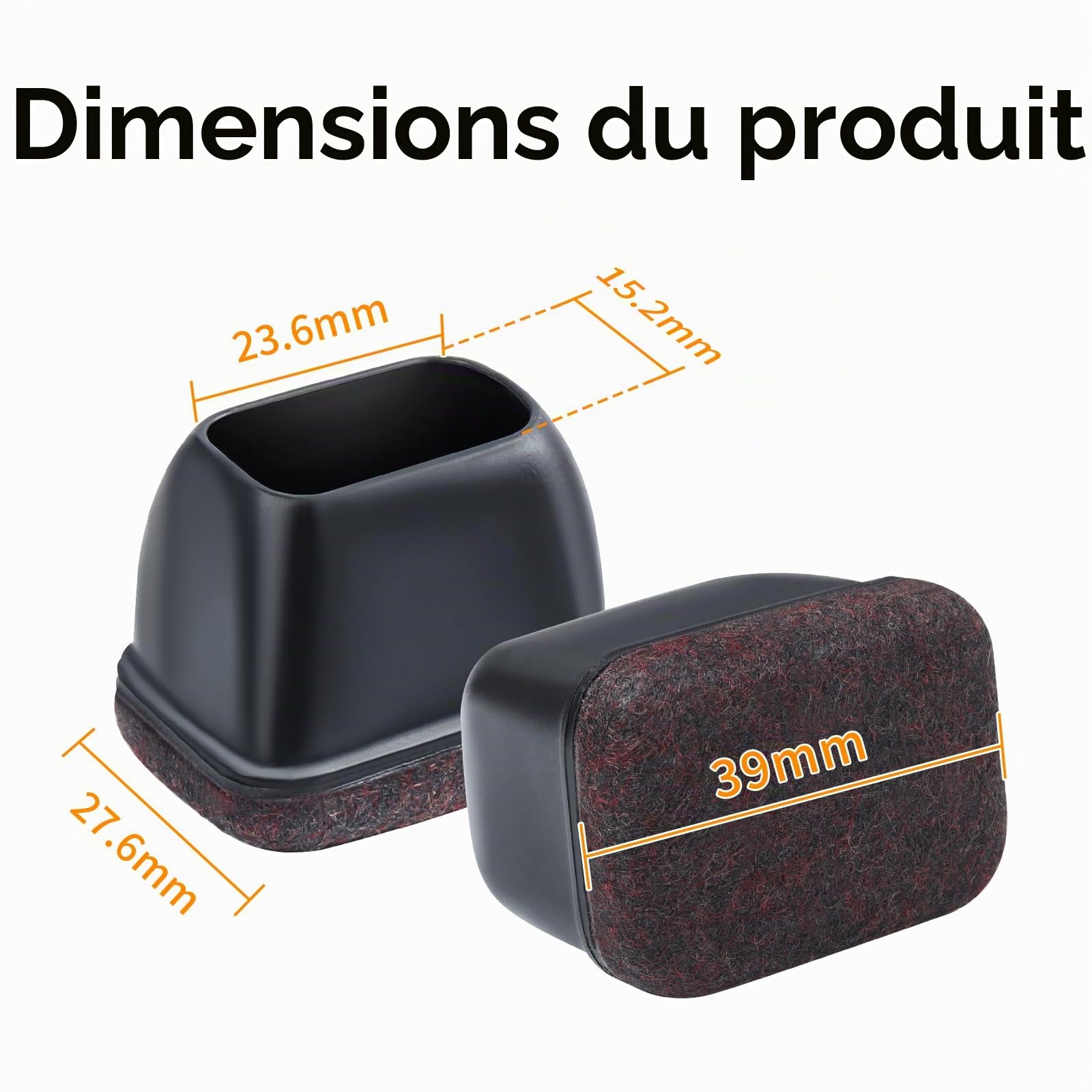 16 Pièces Protection Pied de Chaise, Protection Rectangulaires en Feutre pour Pieds de Chaise, Tampon Chaise Silicone Noir avec Marron Patins en Feutre pour Les Sols en Bois Dur