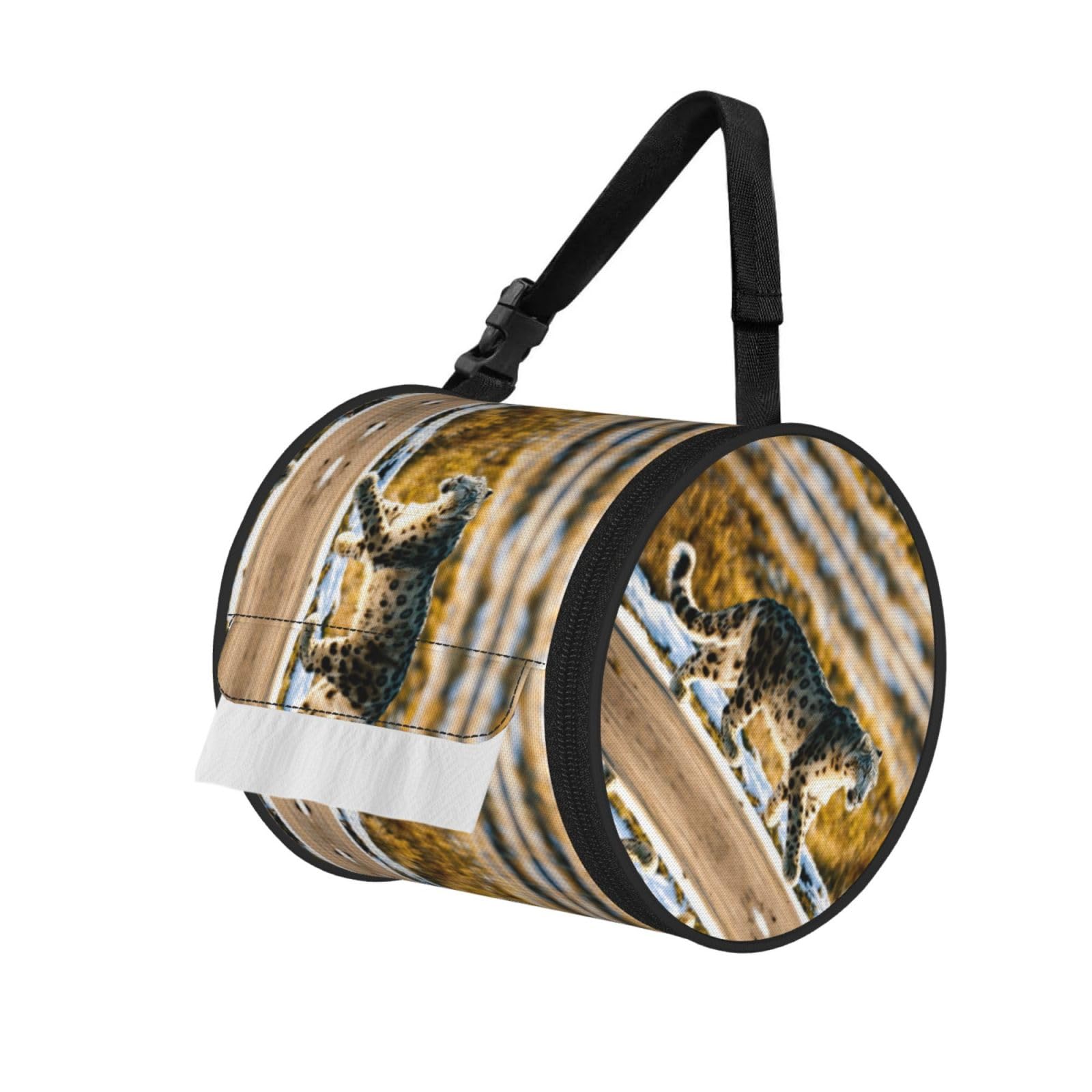Leopard Printed Hanging Tissue Organizer, Smooth Zipper Oxford Cloth Roll Holder for RV Bathroom Desk
