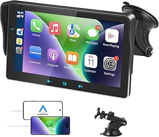 2023 Newest Portable Car Radio with Apple Carplay and Android Auto, Wireless Car Stereo 7" IPS Touchscreen with Bluetooth Hands-Free/Mirror Link/Google and Siri Assistant, Dash or Windshield Mounted