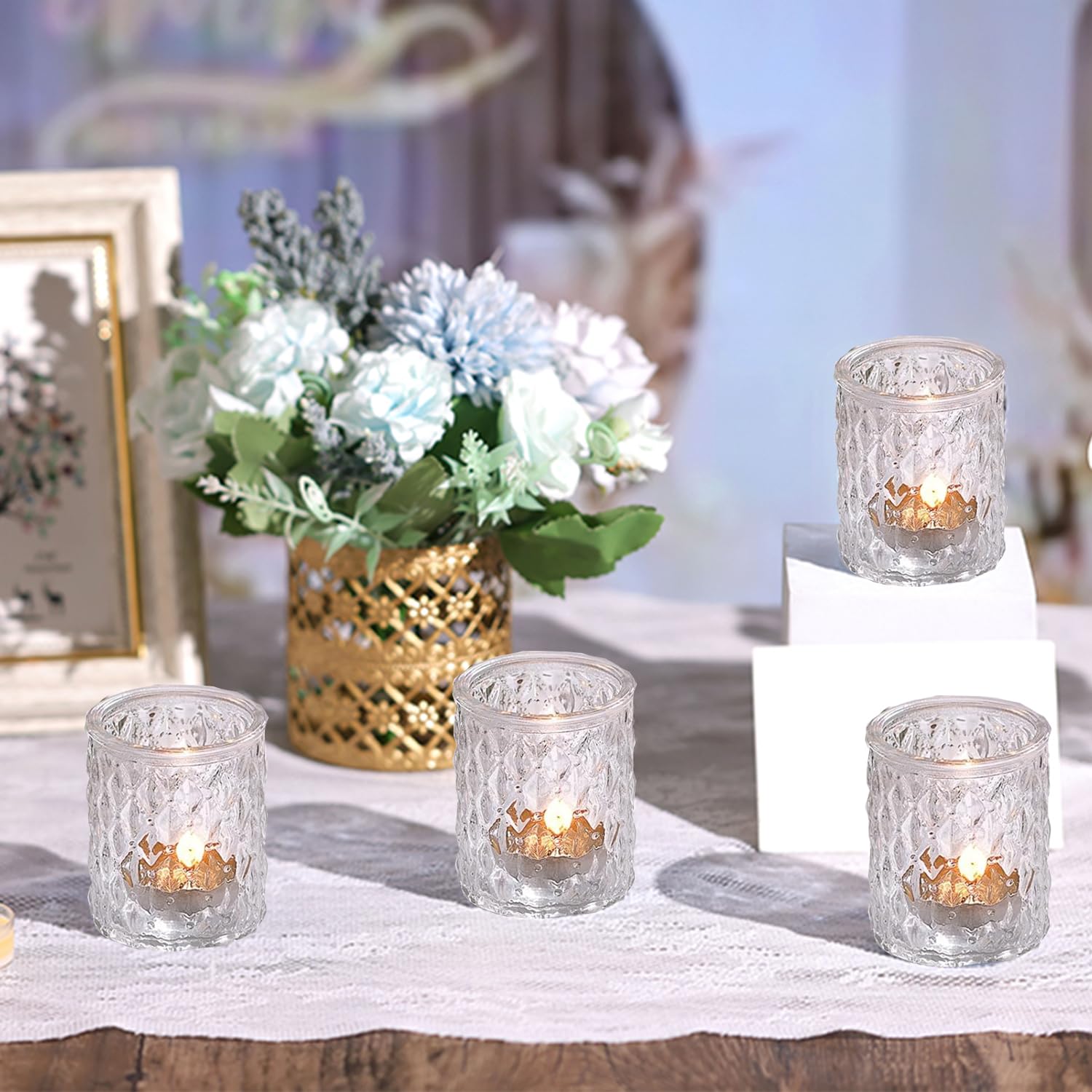 6/12pcs Clear Glass Votive Candle Holders, Glass Candle Holder For Floating Candle&Tea Lights, Wedding Centerpieces For Tables, Bridal * Shower Party Table Decor, Best For Christmas