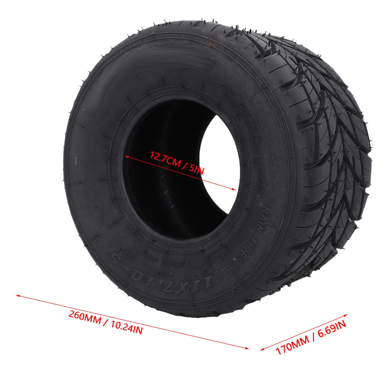 Tbest Go Kart Ruota Posteriore Pneumatico Tubeless Pioggia Gomma Durevole Antiscivolo Vuoto per Drift Trike e 11x7.10-5 5 "Dia