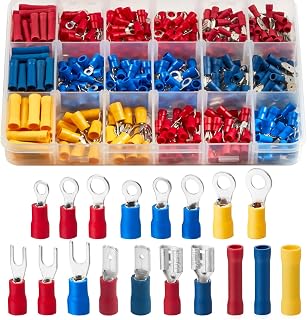 Chanzon 200pcs Insulated Crimp Wire Connector Terminal Assortment Contains Ring, Butt Splice, Spade Male & Female, Fork 22-16, 16-14, 12-10 GA Solderless Assorted Kit Electrical Crimping Tools