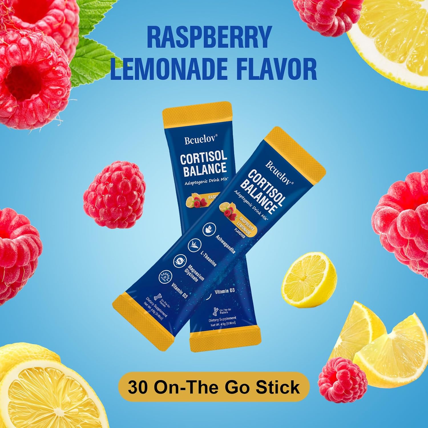 Cortisol Drink Mix, Cortisol Supplements for Women Men with Magnesium Glycinate, Ashwagandha, L-Theanine, Vitamin D 3 for Sleep & Relaxation, On The Go, 30 Ct (Raspberry Lemonade Flavor) - Image 6