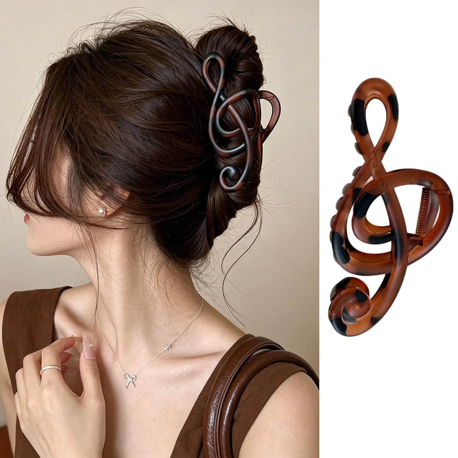 Brown Musical Note Hair Claw Clips Large Acrylic Hair Clips Tortoiseshell Treble Clef Hair Jaw Clips Strong Hold Hair Barrettes Music Themed Hair Accessories for Music Lovers Women Daily Party Wear