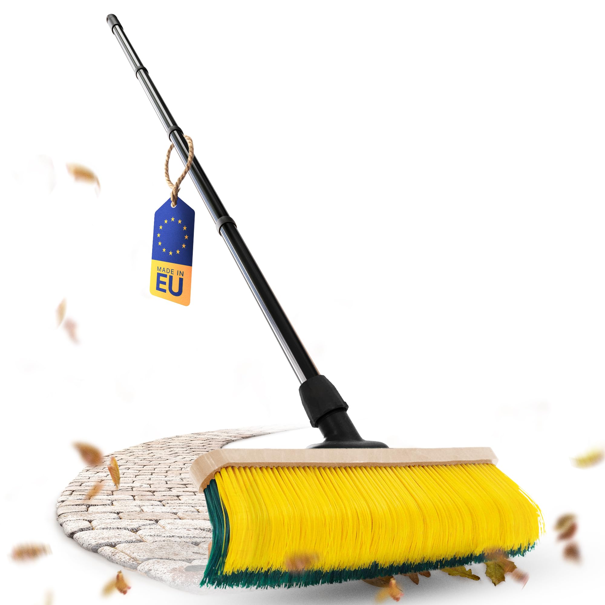 Novaliv Scopa con manico da 60 cm, setole ricurve, ideale come scopa da giardino, scopa per prato artificiale, ideale per campeggio, scopa da strada