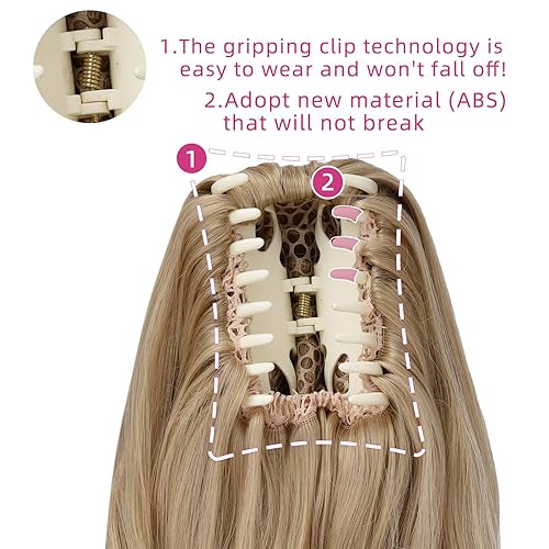 Miniatura 8 de Extensión de cola de caballo rubia, colas de caballo con clip de garra, 12 pulgadas, rizadas, 3.8 onzas, extensiones de cabello sintético para