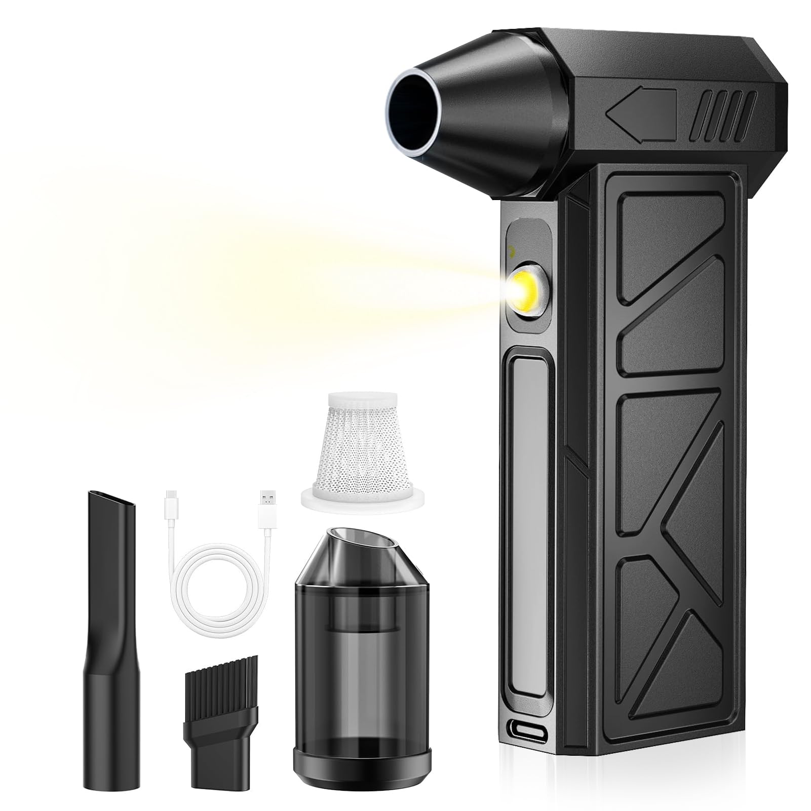 Soffiatore elettrico, soffiatore cordless da 130000 giri/min, mini soffiatore regolabile a 4 velocità con batteria da 4000 mAh per computer, tastiera, uso esterno, casa e auto