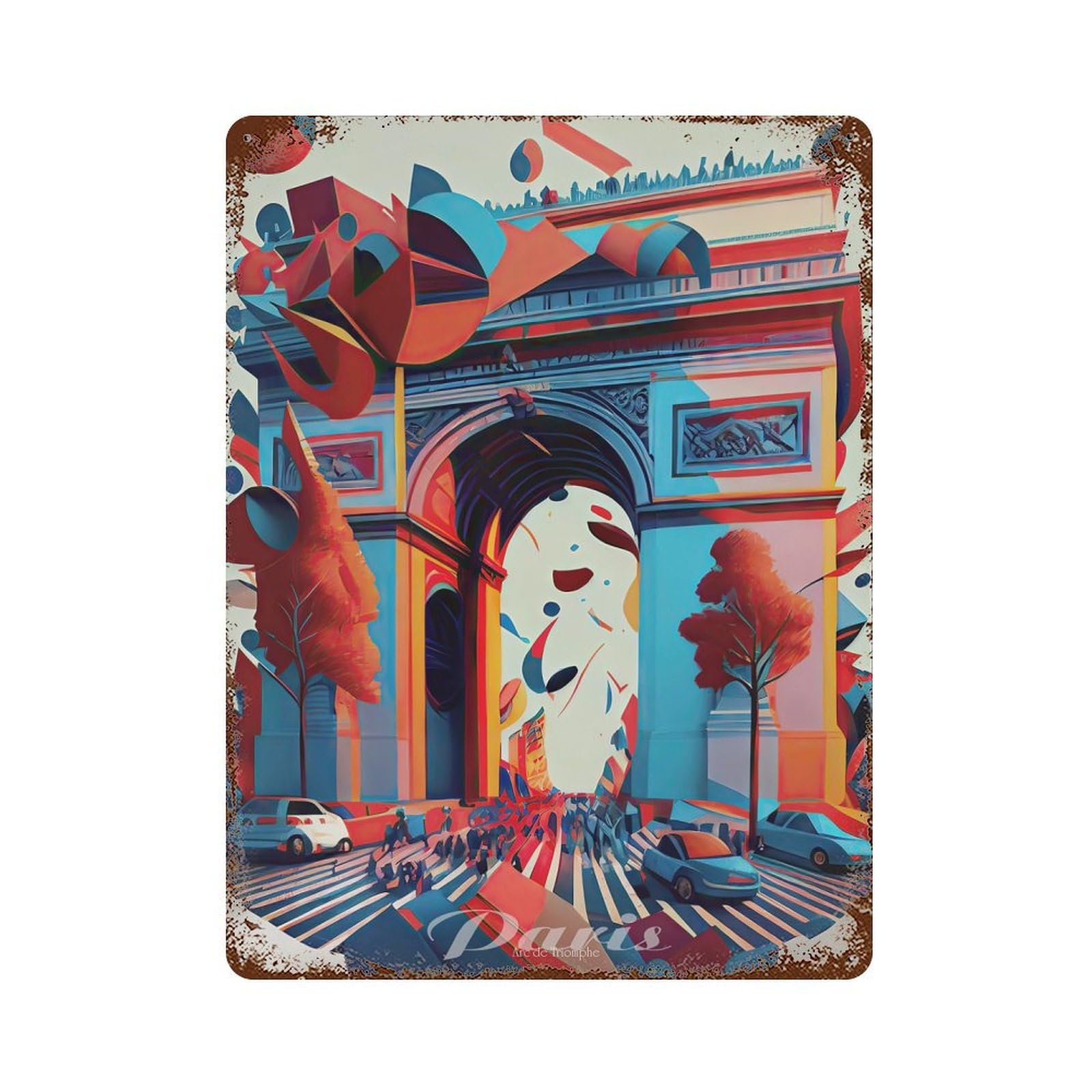 Retro Metal Sign with Paris Arc De Triomphe 2 Design 15.7"x11.8", for Living Room, Hallway And Home Decor, Farmhouse Wall Decor