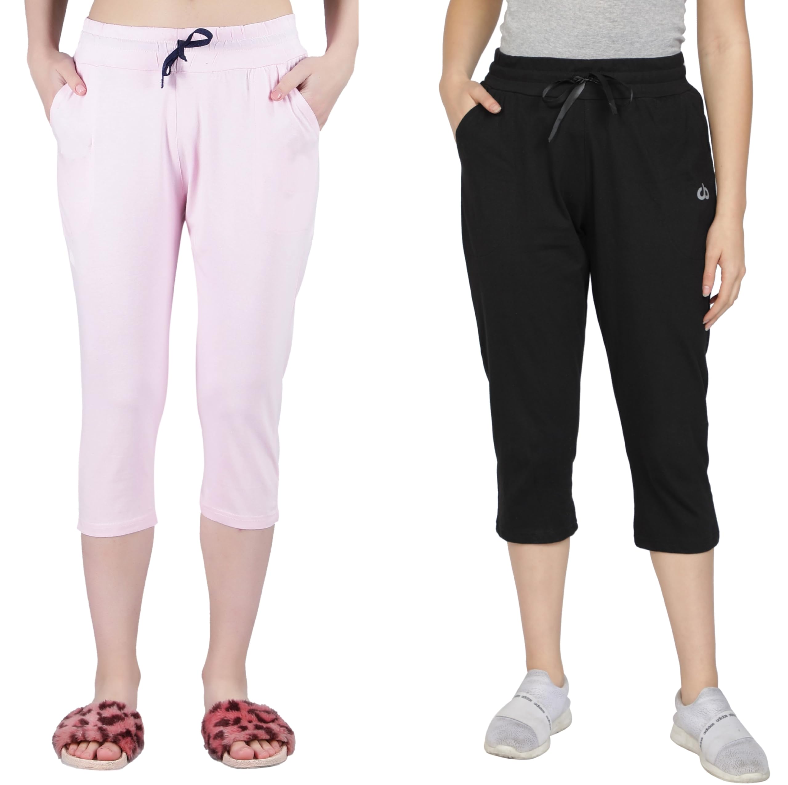 Womens Solid Regular Fit Cotton Capri Pyjama Pants with Side Pockets (Pack of 2) WCCOMBO2_106_P-image-43