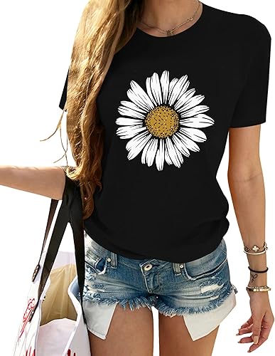 HERLOLLYCHIPS Camiseta casual de manga corta con cuello redondo y estampado de corazón para mujer, ajuste regular