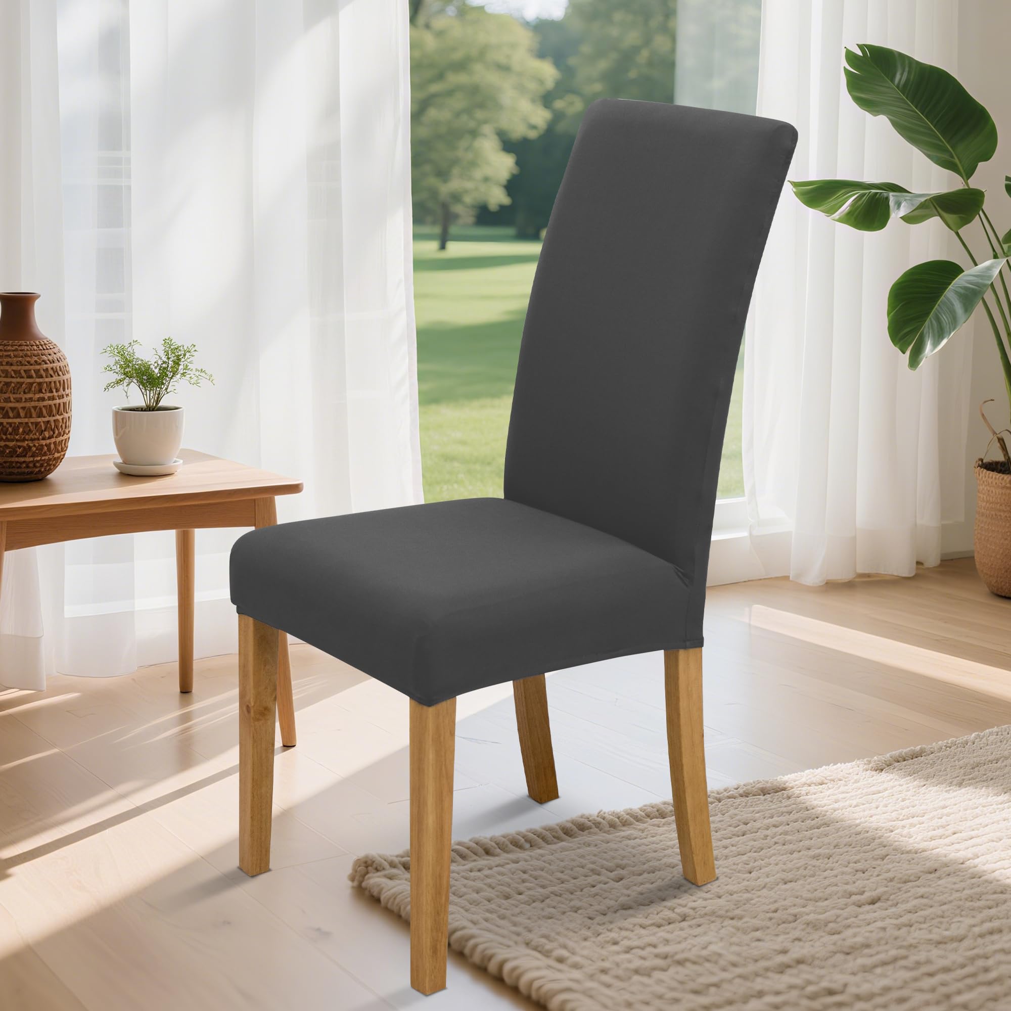 DREAHOTEXTIL coprisedia con schienale、coprisedia elasticizzati、coprisedie antigraffio gatto、copri sedia da ufficio (set da 2/4/6 pezzi con schienale) per salotti, cucine, feste e hotel. (6, Grigio)