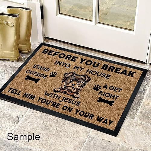 Vista 4 de Tapete de puerta con texto en inglés "Before You Break Into My House", bonito felpudo de perro pastor alemán con Juses, tapete de goma