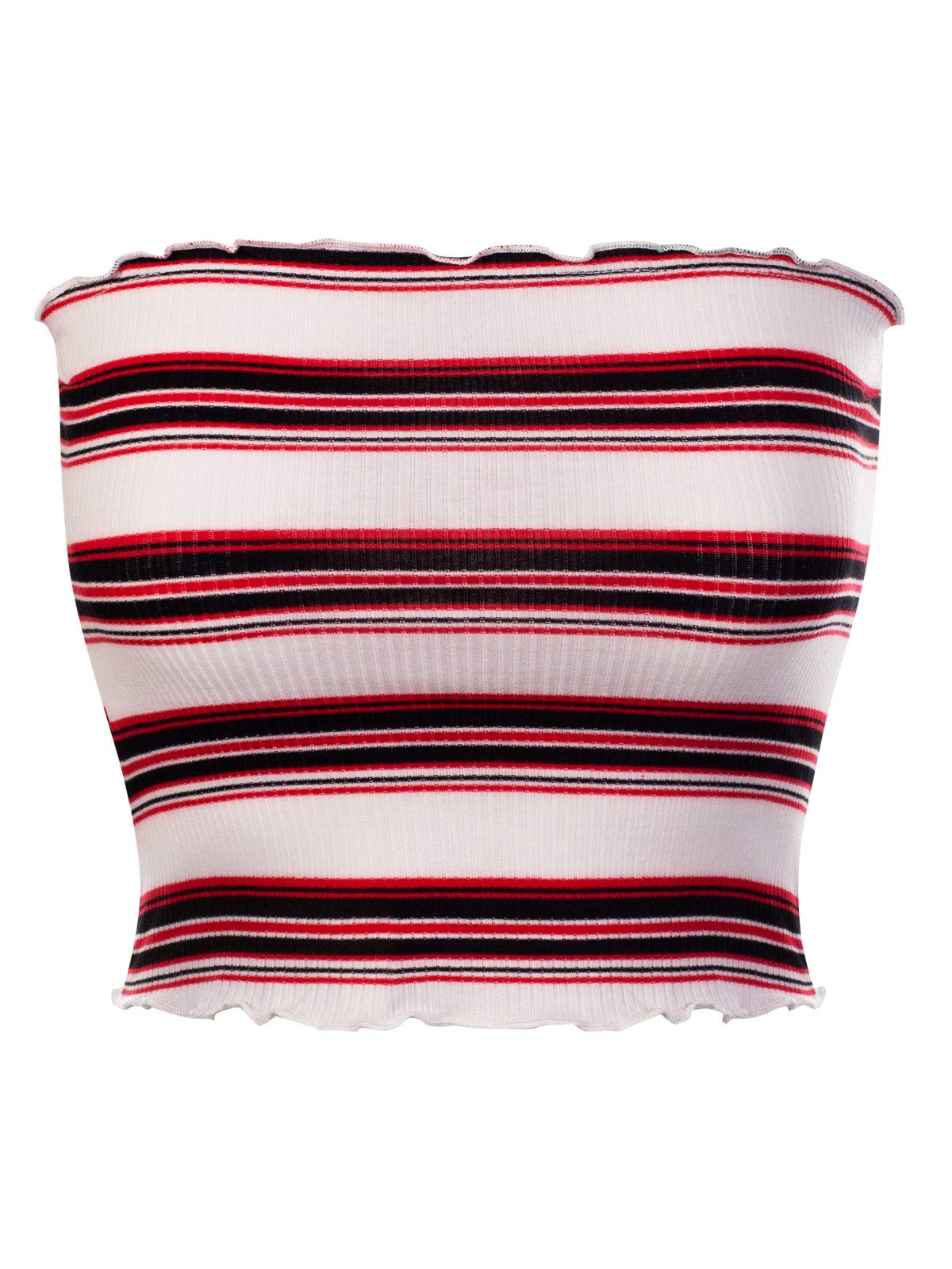 Women's Striped Print Ribbed Knit Crop Tube Top-image-22