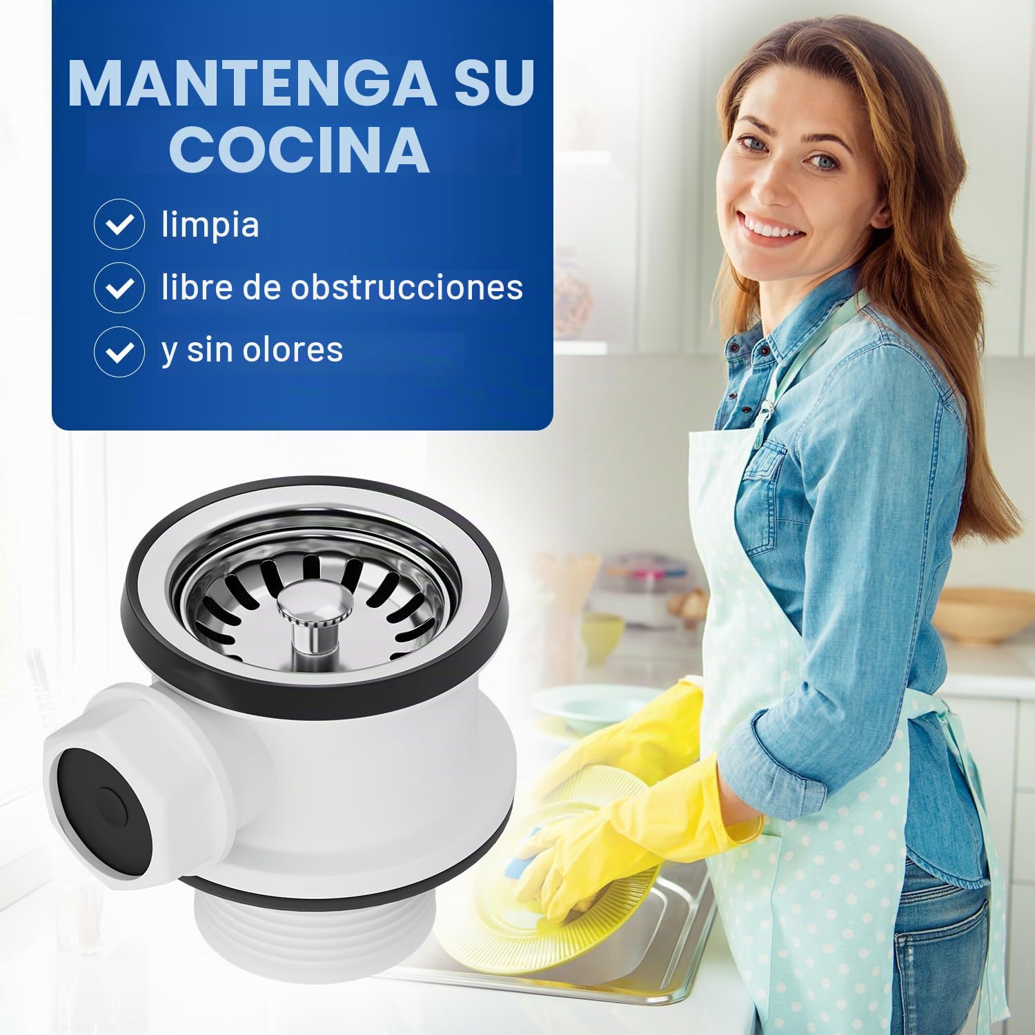 VIOKS Válvula de cesta de 70 mm con juego de desagüe de 1 pulgada para fregadero con rebosadero - Válvula de cesta para fregadero de cocina, juego de desagüe para fregadero de cocina