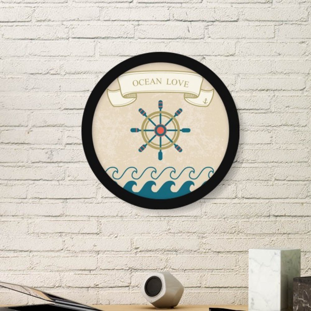 Cadre photo rond noir motif voile océan en bois de taille Small
