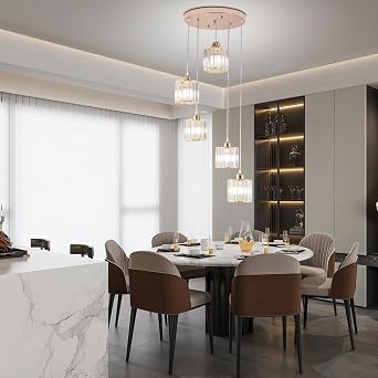 5 Light Raindrop Crystal Chandelier Gold | Long Pendant Light for High Ceilings Staircase Foyer Entryway and Living Room [Energy Class E]