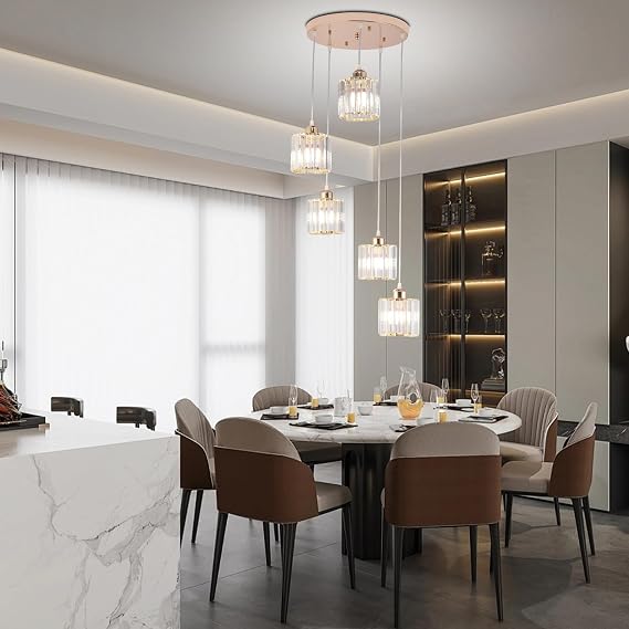 5 Light Raindrop Crystal Chandelier Gold | Long Pendant Light for High Ceilings Staircase Foyer Entryway and Living Room [Energy Class E]