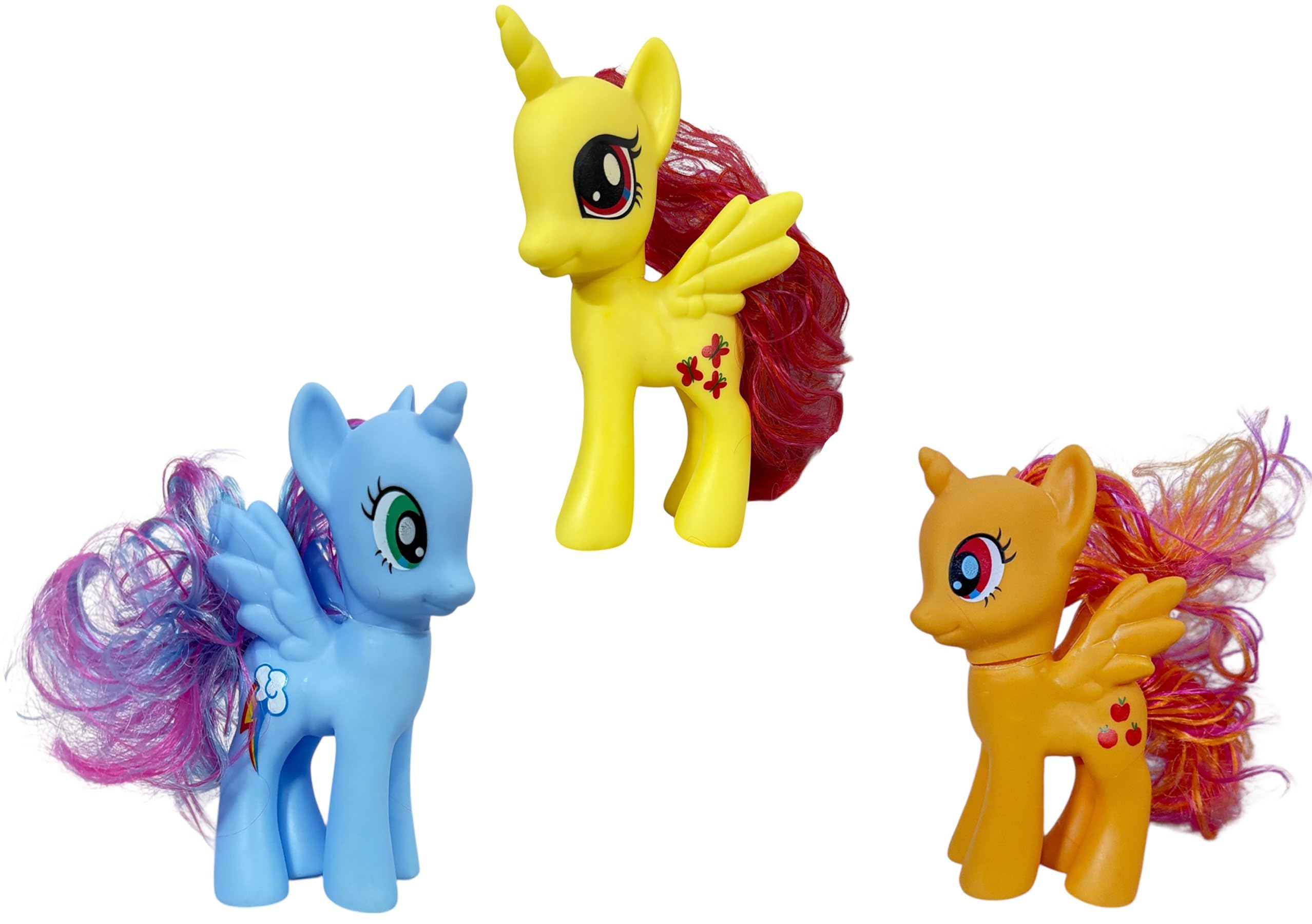 Unicorn Pony Toys with Wings | Soft Mane Pony Figures for Kids | Colourful Fantasy Pretend Play Set for Girls & Boys | Random Colour Magical Pony Toys for Birthday Gifts-P (Pack of 3)-image-3
