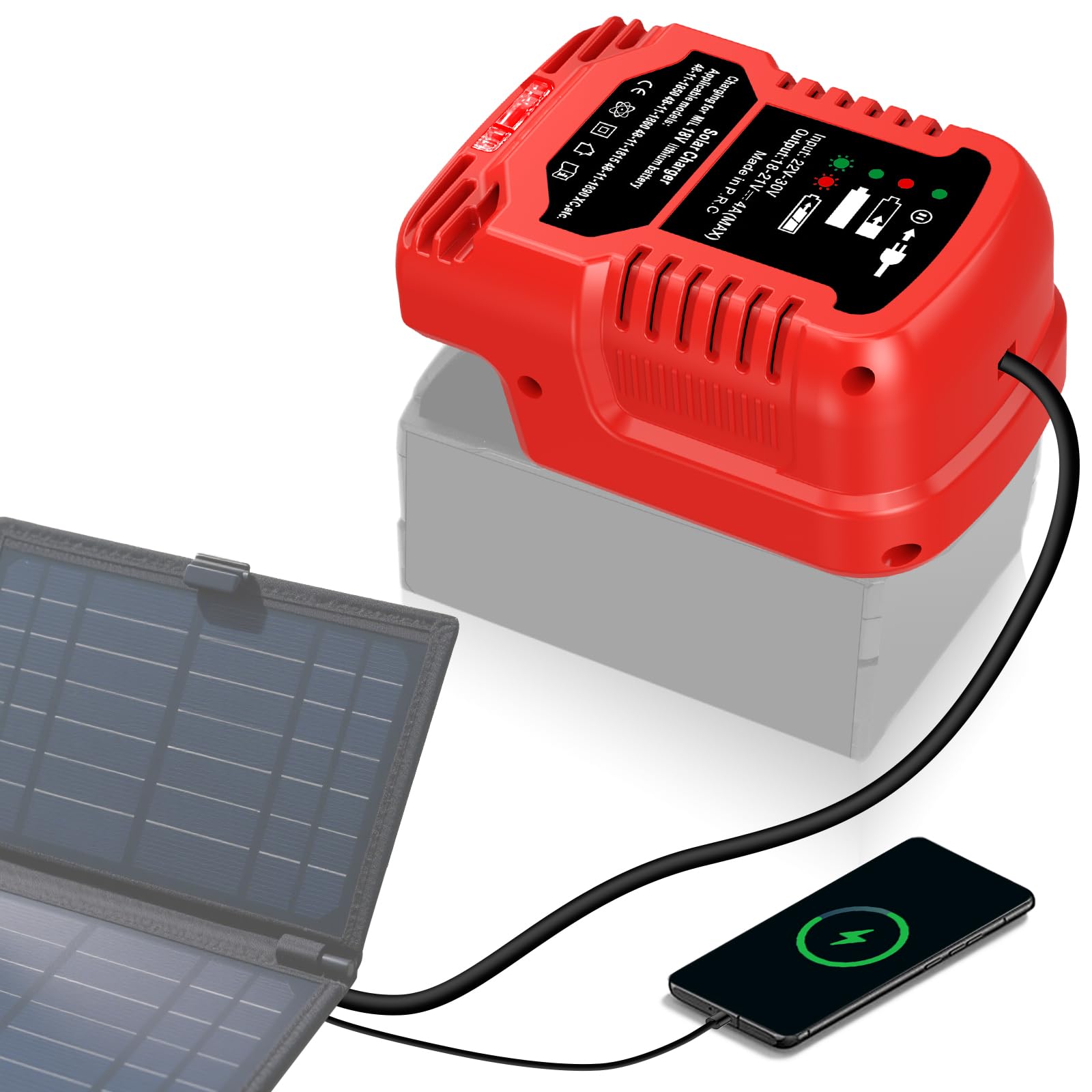 Solar Ladegerät für Einhell 18V Akku,Tragbar,Outdoor-Arbeit,Camping(Solar Panel and Battery not Included.)
