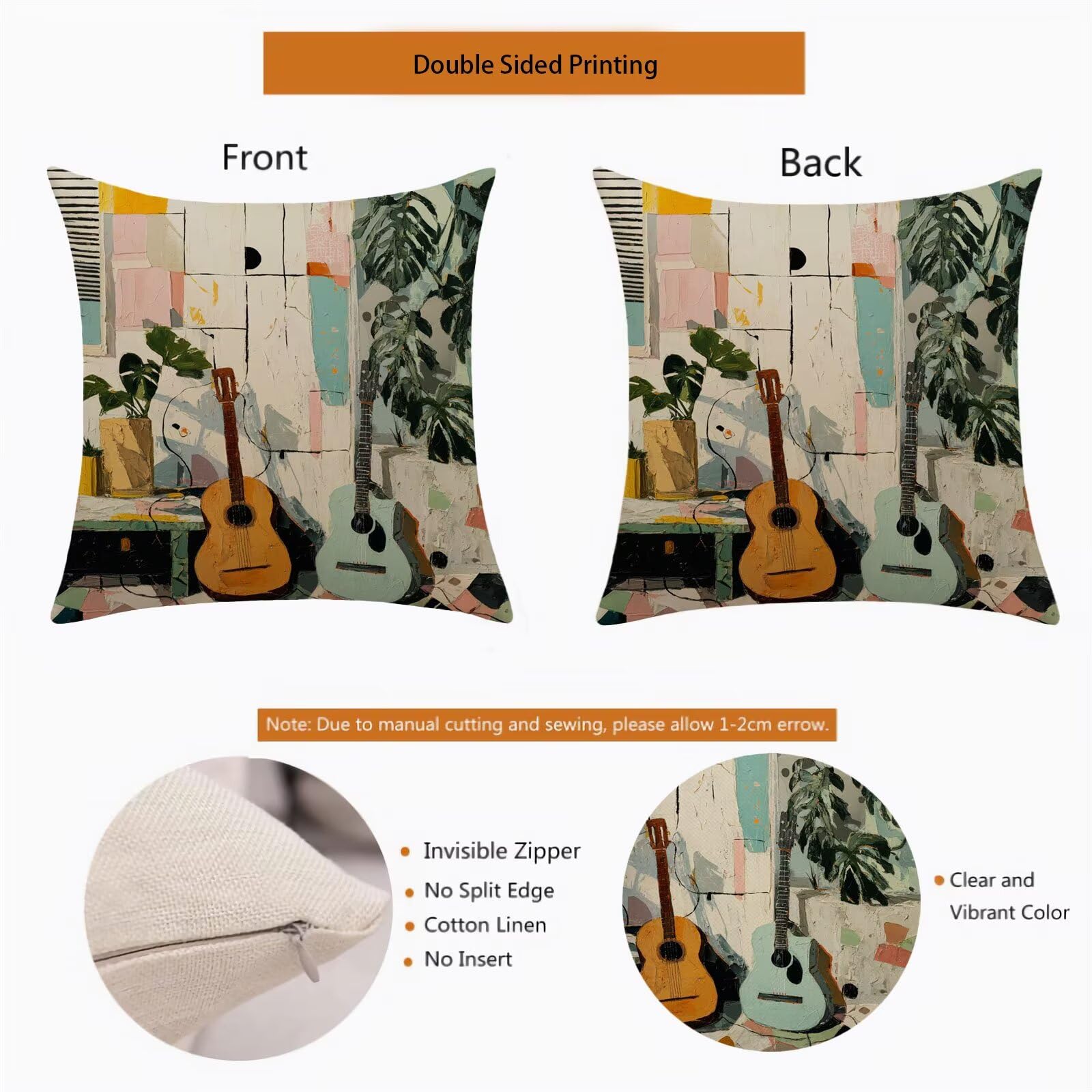 Colorato Cuscini per Divano Esterno Giardino Chitarra Cuscini 55x55cm Grandi Copricuscini per Divani Impermeabili Linoi Cushion Covers per Interno/Esterno Balcone Estate Decor Regalo,Set di 4 BZ-931