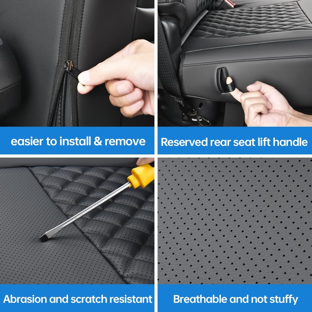 F150 Seat Covers 2021 2022 2023 2024 2025 Custom fit Made of Second-Generation Faux Leather Comfortable Seating Durable and Sturdy high tensile Strength not Easy to Tear More Durable（Black）