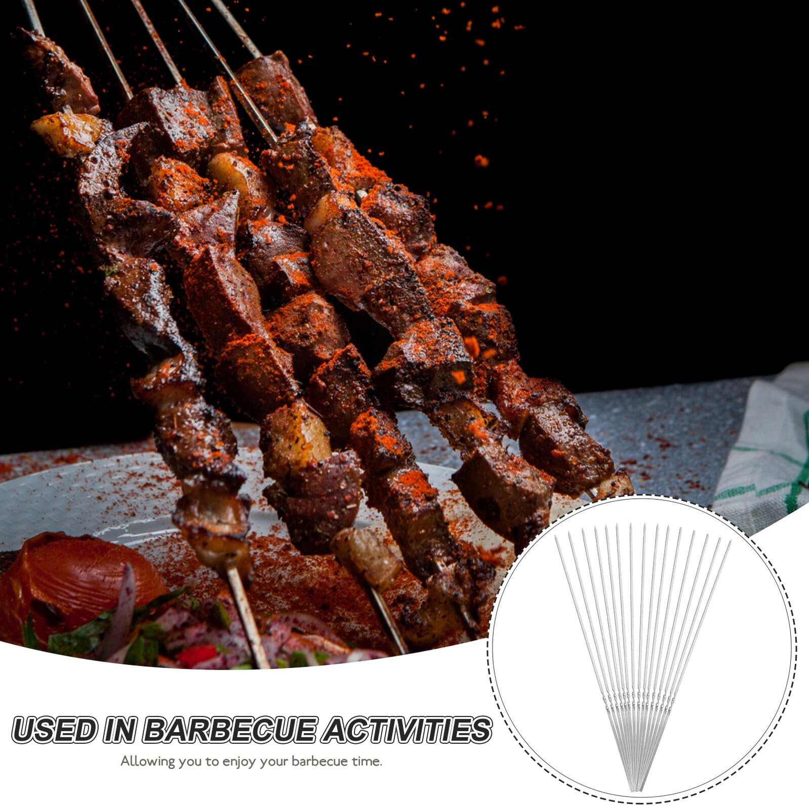 VICASKY 50 Pezzi Spiedini per Barbecue in Acciaio Resistente Bastoncini Piani Riutilizzabili Antiscivolo e Resistenti al Calore per Carne e Verdure per Camping e Grigliate Outdoor