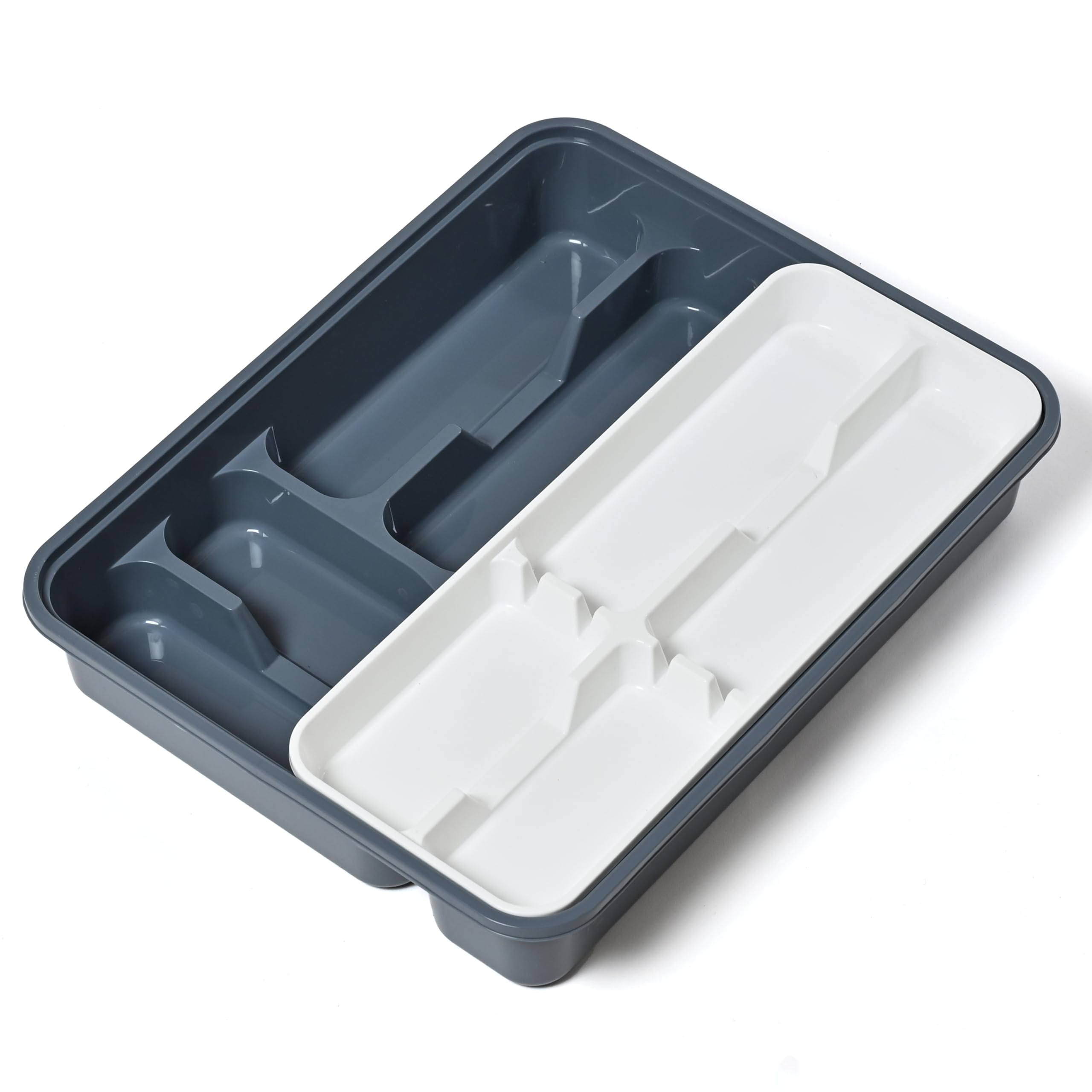 DIVCHI Cutlery Tray For Kitchen 2 Drawer Organiser | Utensil Tray | Flatware Storage | Spoons | Forks | Knives Holder (Blue & White)