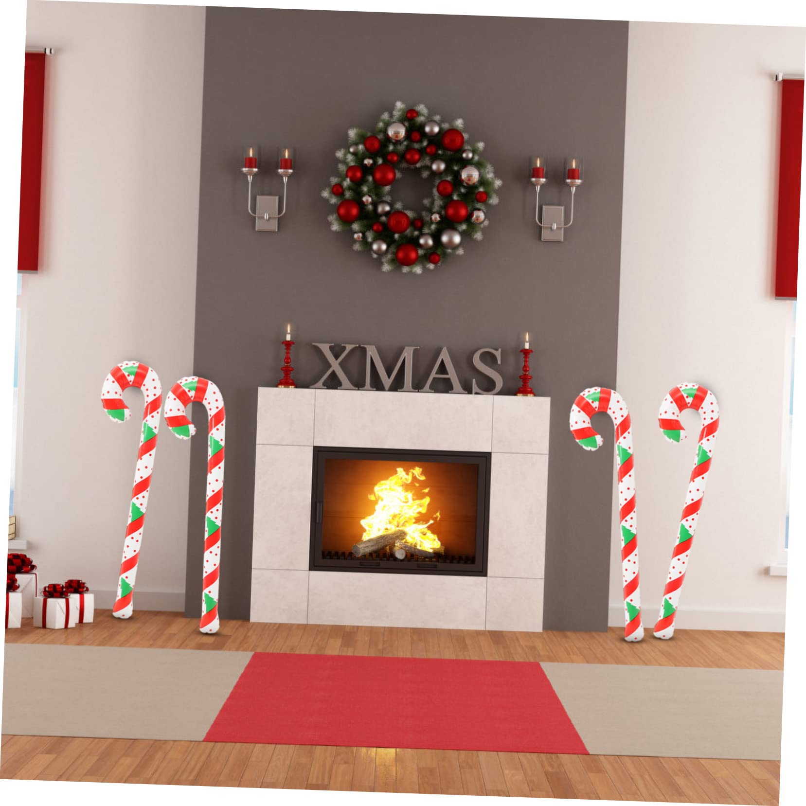 BESTonZON 4pezzi Palloncini Natalizi Gonfiabili Forma di Bastoncino di Zucchero Decorazioni per Feste di Natale per Interni ed Esterni Creano un Atmosfera Festosa