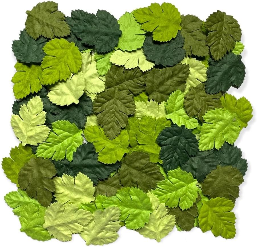 100PCS Mulberry Paper Fern Leaves, Artificial Green Paper Leaves for DIY Crafts, Scrapbooking, Card Making, Floral Arrangements, Wedding Decorations, Handmade Leaf Embellishments, 35 x 30mm Green Tone