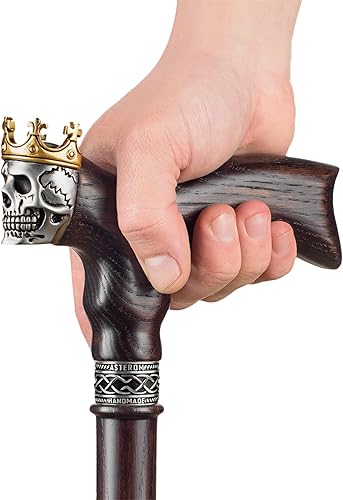 Miniatura 4 de Asterom Handmade Wood Walking Cane for Men - Skull King - Cool Men's Wooden Canes Fashionable Walking Stick