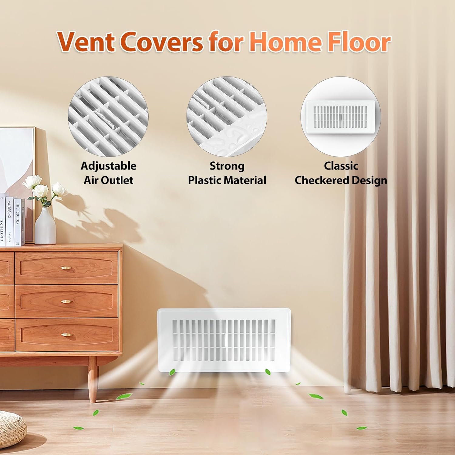 Floor Vent Covers, Plastic Floor Register 4x10, for Home Floor Sidewall Office or Ceiling Vent, Vent Covers for Home Floor 8 Pcs, White