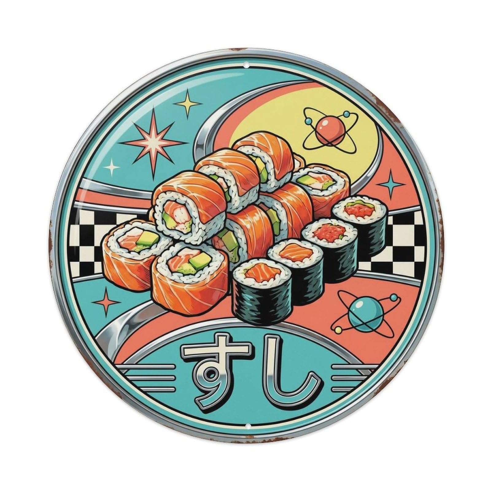 Cxhjca 8X8inch(20X20cm) Japanese Sushi Bar Classic Diner Cuisine Restaurant Metal Tin Sign
