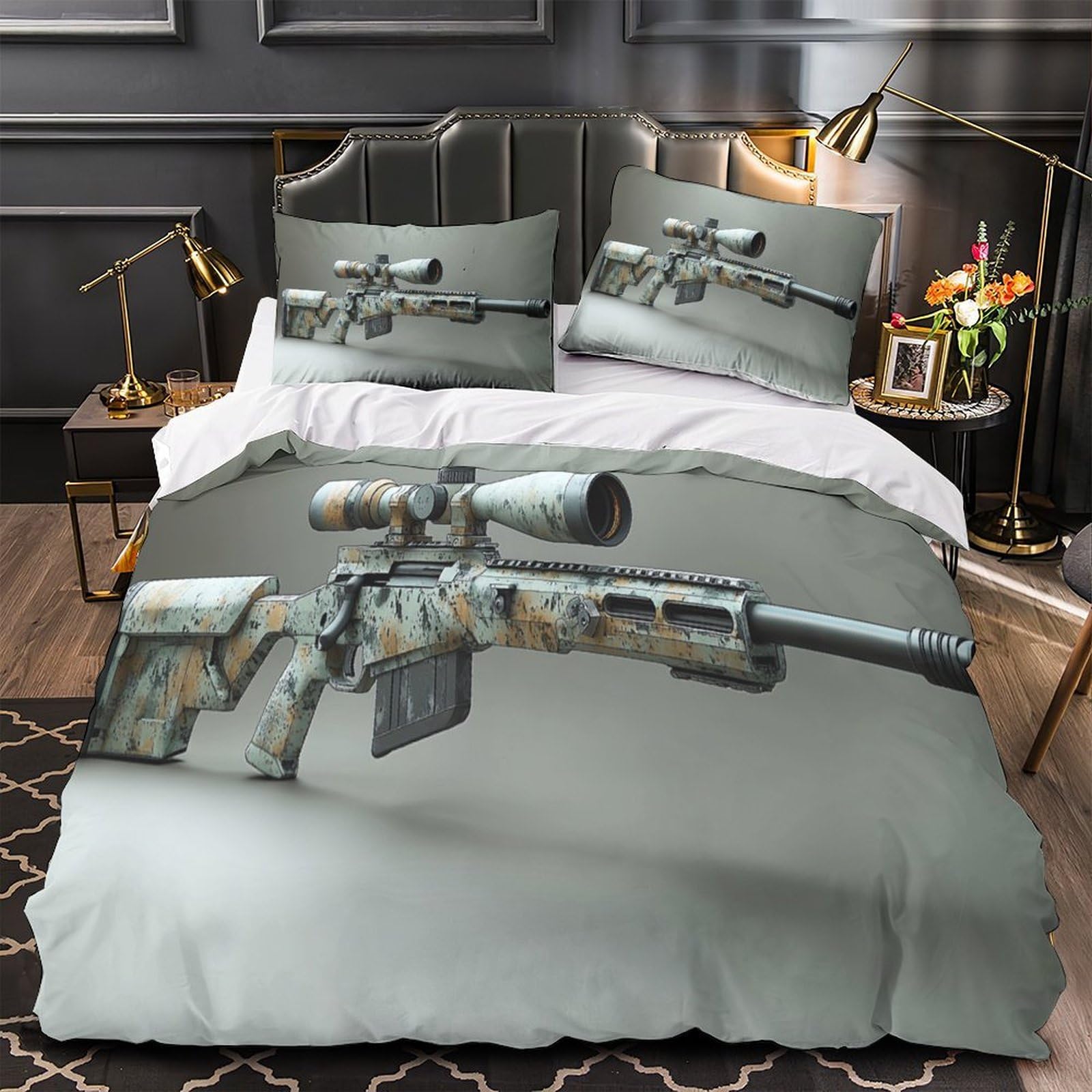 Parure de lit sniper rifle microfibre résistante et douce ensemble de literie 3 pièces 135x200