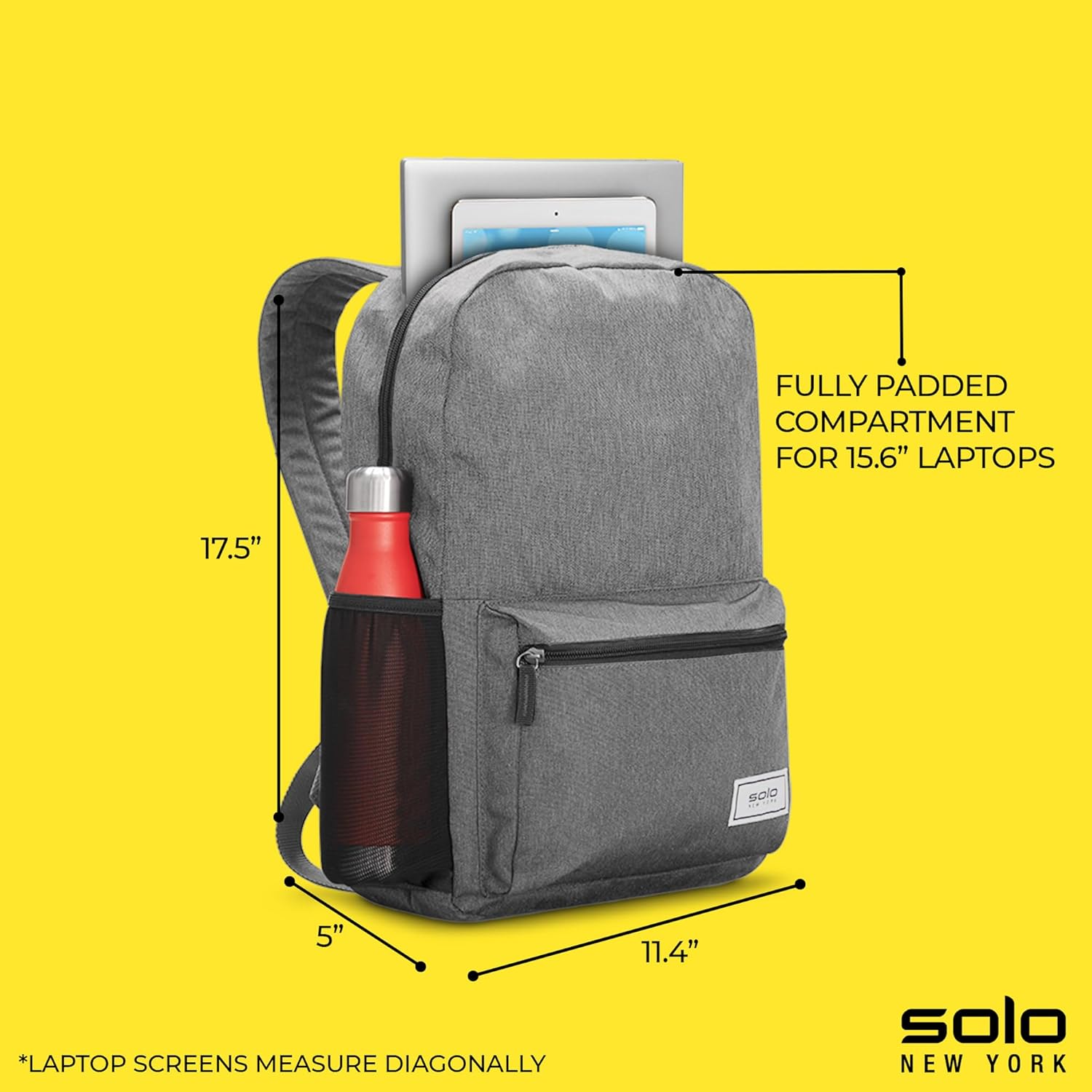 Solo New York Laptop Backpack for Women & Men -Carry On Bookbag for Travel & Work, Lightweight Bag, Side Mesh Pockets, Fits 15.6" Computer - Re:Solve, Grey
