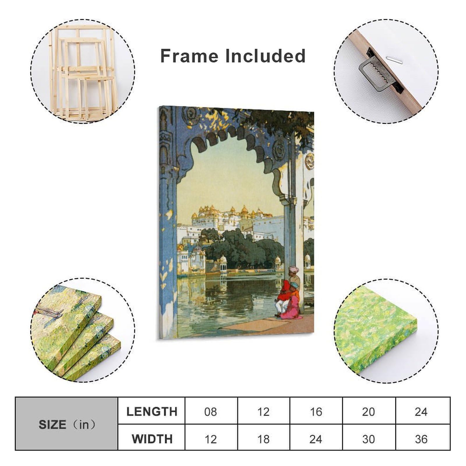 吉田博、ウダイプールの城、希少な額装用画集より、新品高級額装付、状態良好 吉田博、ウダイプールの城、希少な額装用画集より、新品高級額装付、