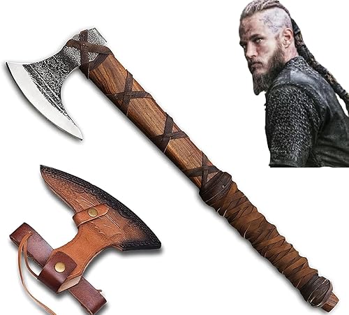Forest Hunting  27" and 3.5 lbs Custom Handmade Viking Axe of Ragnar Lothbrok Norsmen- Tomahawk and Forest Hatchet Authentic Viking ax with Sheath