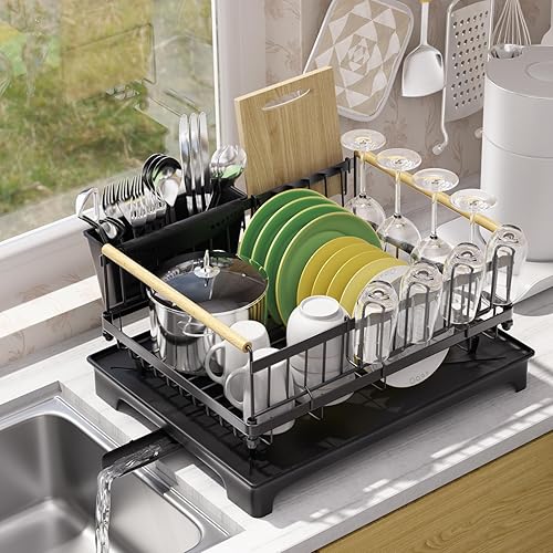 Miniatura 9 de Escurridor de platos con escurridor, escurridor de platos inoxidable para encimera de cocina, escurridor de platos de gran capacidad con soporte
